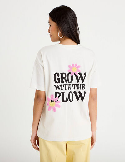 T-shirt col rond manches courtes ecru femme