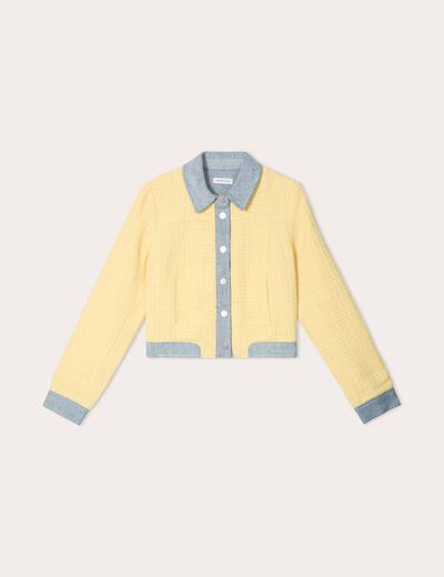 Veste droite tweed jaune clair femme