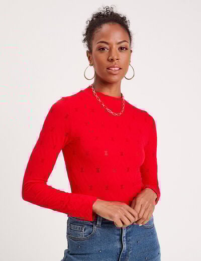 T-shirt sans couture cintré rouge femme