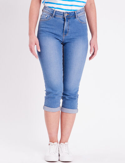 Pantacourt denim double stone femme