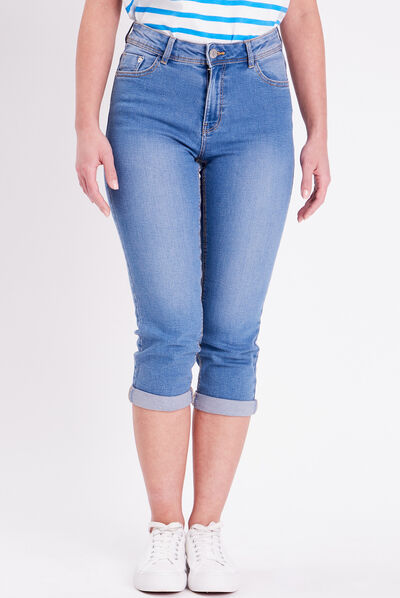 Pantacourt denim double stone femme