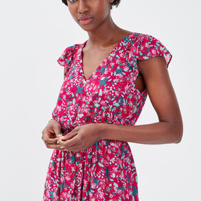 Robe longue évasée ceinturée violet femme