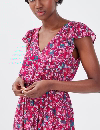 Robe longue évasée ceinturée violet femme