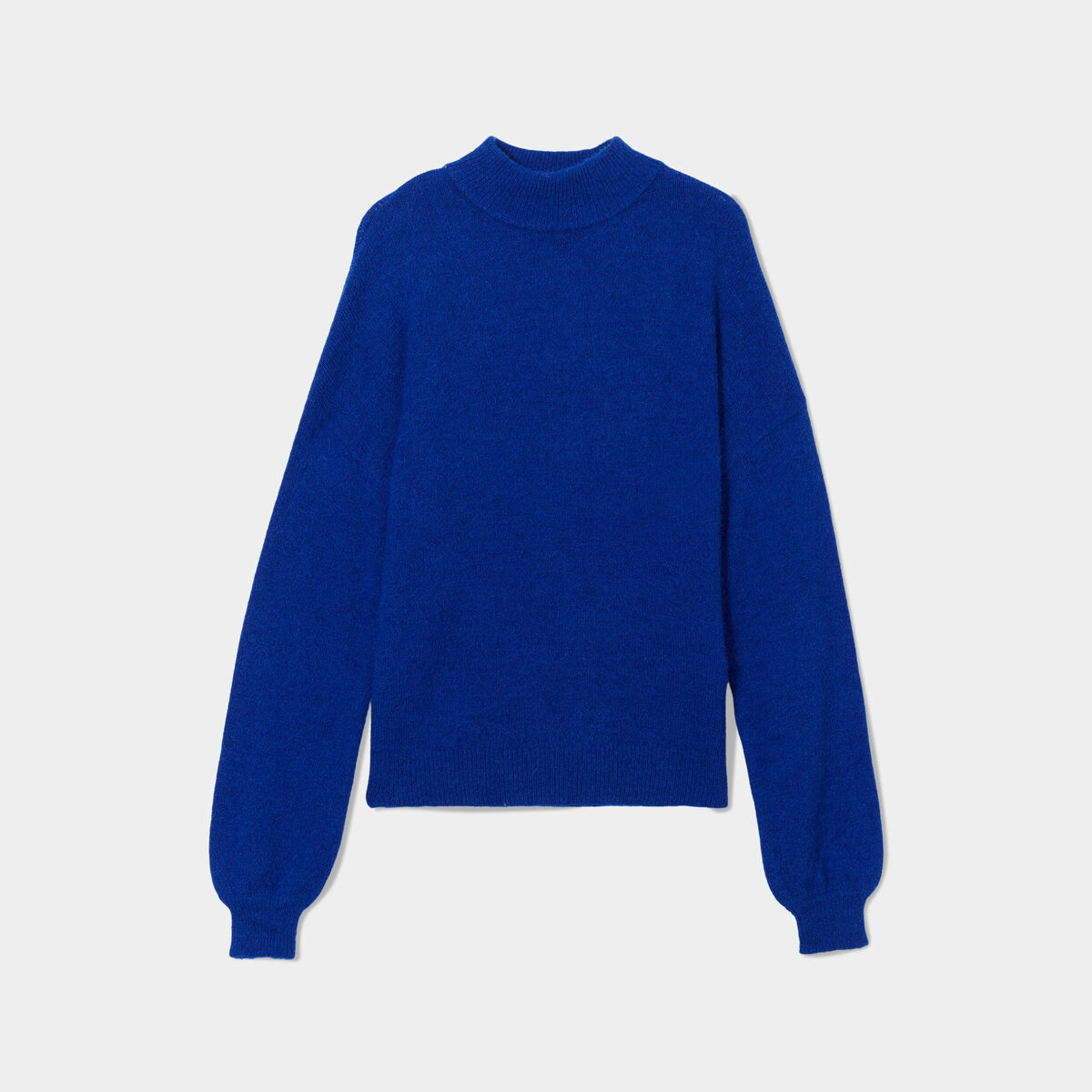 Pull col montant bleu electrique femme