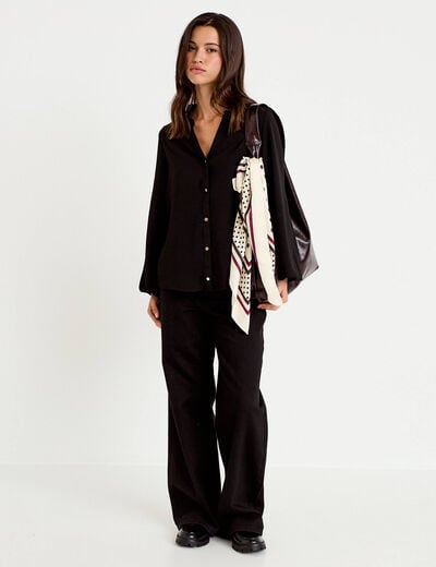 Blouse droite col v manches longues noir femme