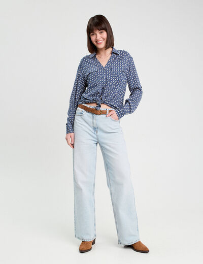 Chemise manches longues bleu foncé femme
