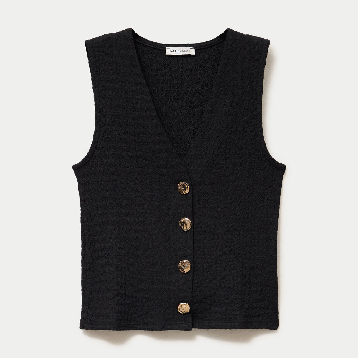 Gilet cintr&eacute; sans manches col v noir femme