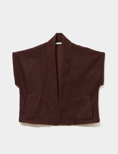 Gilet polaire manches courtes marron fonc&eacute; femme