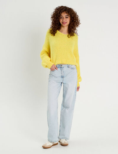 Pull manches longues jaune femme