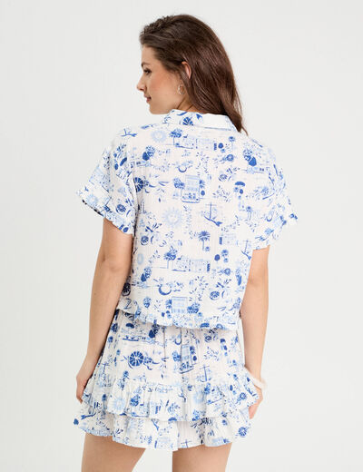 Chemise manches courtes bleu roi femme