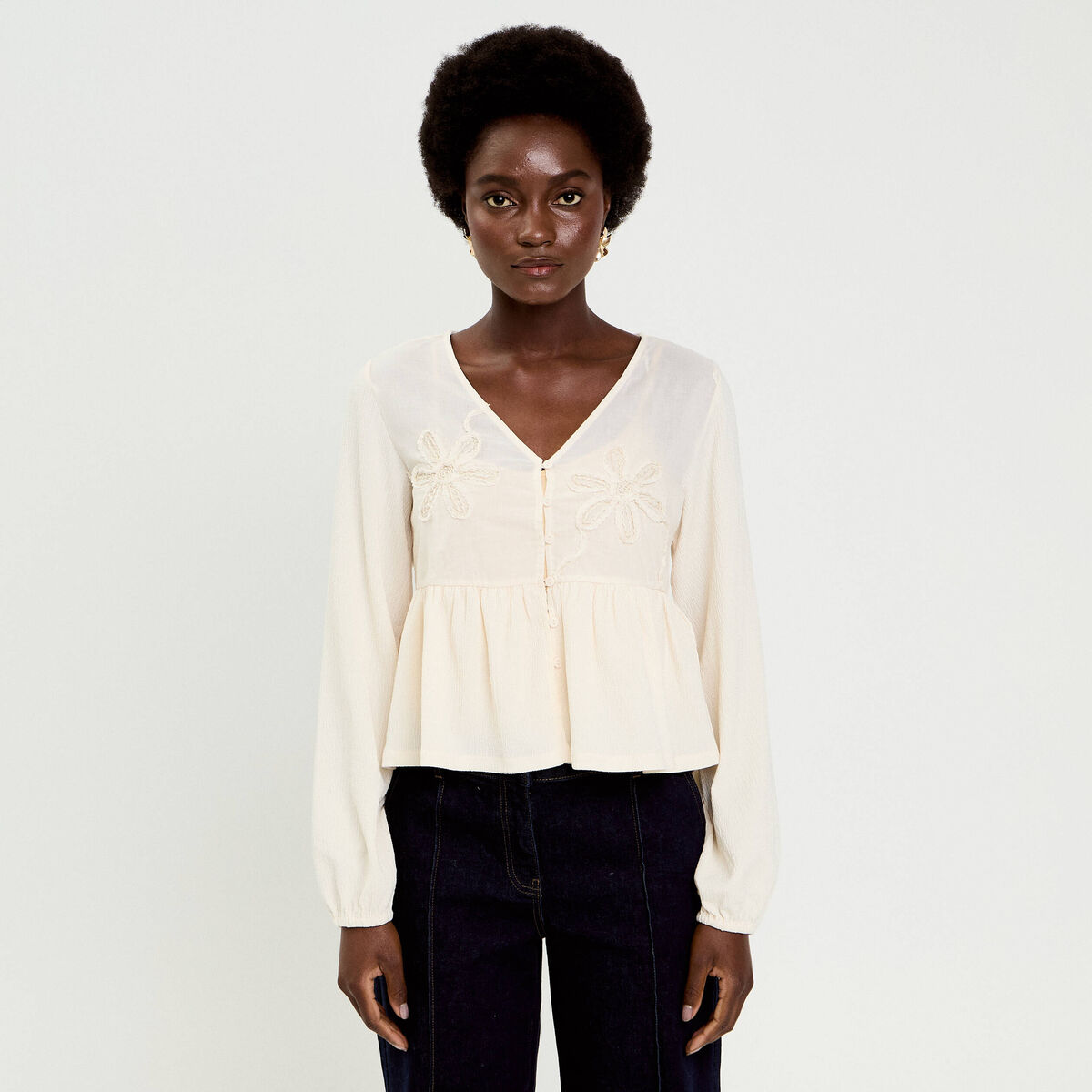 Blouse brod&eacute;e ecru femme