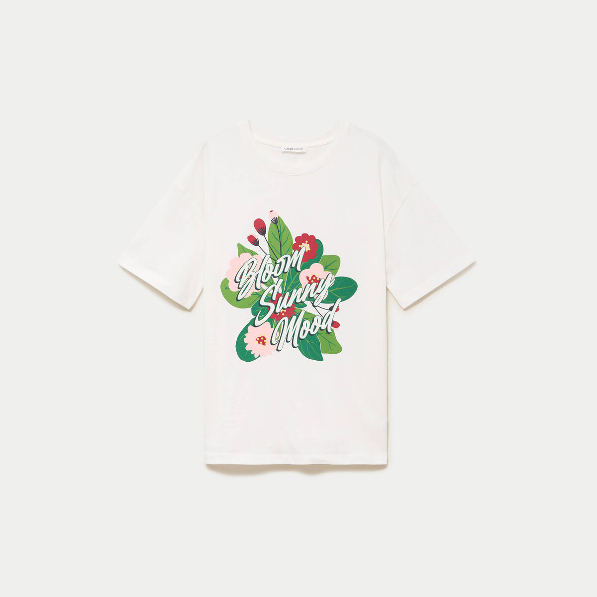 T-shirt col rond manches courtes ecru femme