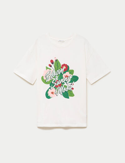 T-shirt col rond manches courtes ecru femme