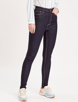 Jeans skinny taille élastiquée denim brut femme