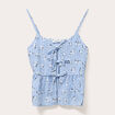 Top ajusté cropped col v bretelles bleu ciel femme
