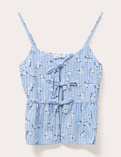 Top ajusté cropped col v bretelles bleu ciel femme