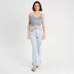 Blouse cropped volants bleu femme