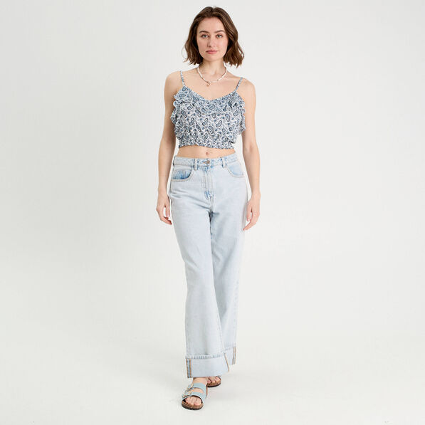 blouse cropped volants bleu femme Blouse cropped volants bleu femme