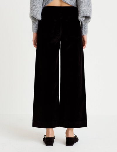 Pantalon taille haute velours noir femme
