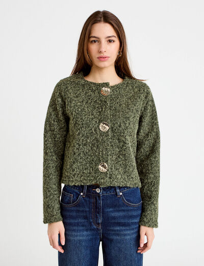 Veste effet polaire vert kaki femme