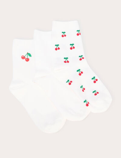Lot de 3 paires de chaussettes fantaisie ecru femme