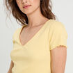 T-shirt côtelé manches courtes jaune clair femme