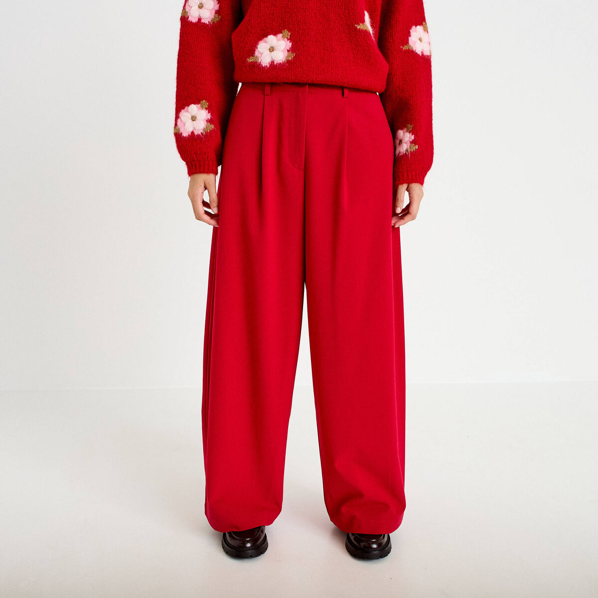 Pantalon barrel taille standard rouge femme