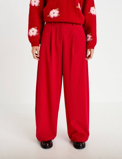 Pantalon barrel taille standard rouge femme