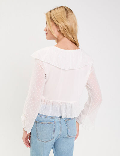 Blouse bi-mati&egrave;re oversize col v ecru femme