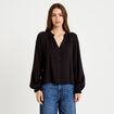 Blouse ample pliss&eacute;e manches longues noir femme