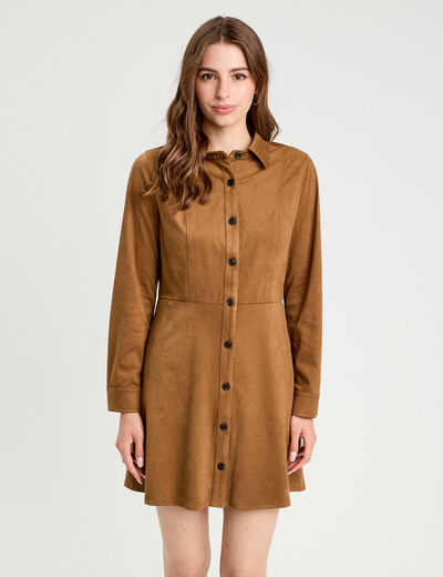 Robe évasée suédine marron femme