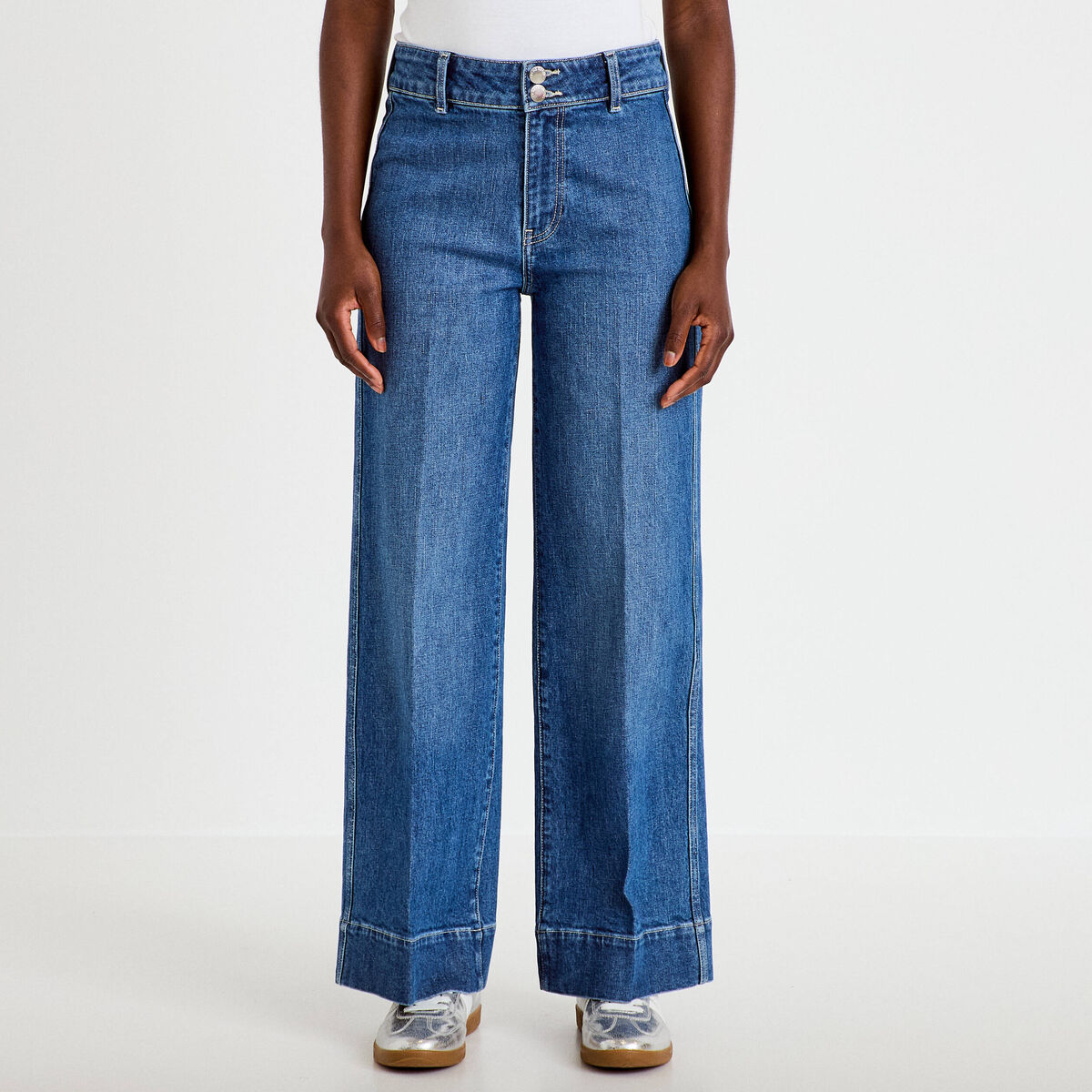 Jean wide leg taille haute denim double stone femme