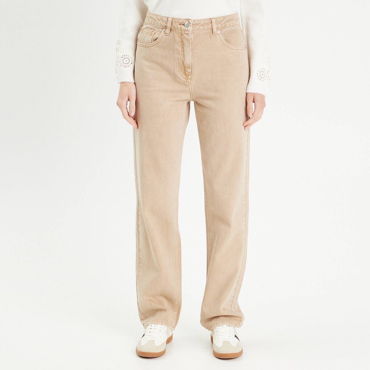Jeans droit 5 poches sable femme