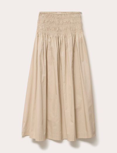 Jupon &eacute;vas&eacute; taille smock&eacute;e beige femme