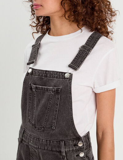 Salopette short en jean denim noir femme