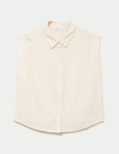 Chemise sans manches col am&eacute;ricain ecru femme