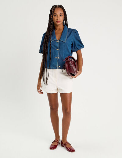 Blouse manches courtes en jean denim stone femme