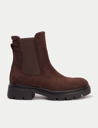 Bottines aspect daim marron femme