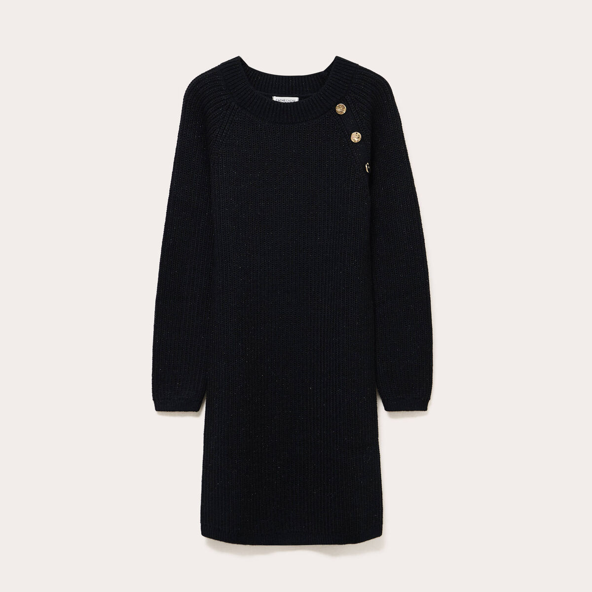 Robe pull d&eacute;tails de boutons noir femme