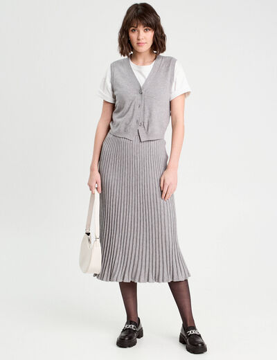 Jupe tricot midi droite gris clair femme