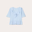 Blouse noeud et volants bleu ciel femme