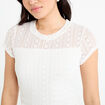 Top en dentelle col rond manches courtes ecru femme