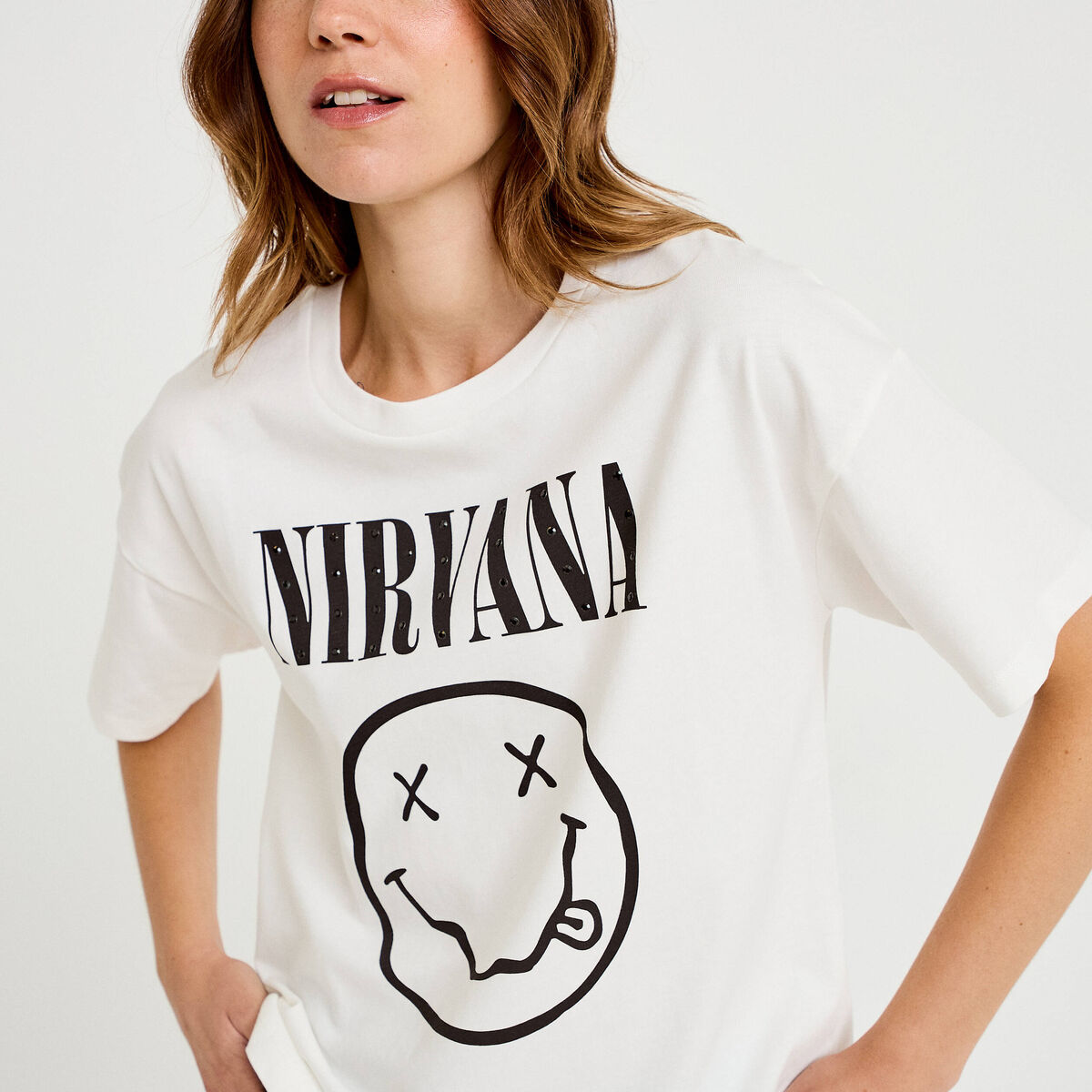 T-shirt oversize manches courtes ecru femme