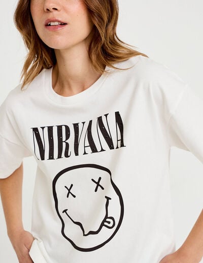 T-shirt oversize manches courtes ecru femme