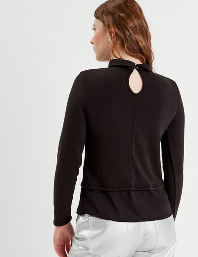 Pull col chemise bijoux noir femme