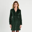Robe trapèze velours zippée vert foncé femme