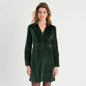 robe trapeze velours zippee vert fonce femme Robe trapèze velours zippée vert foncé femme
