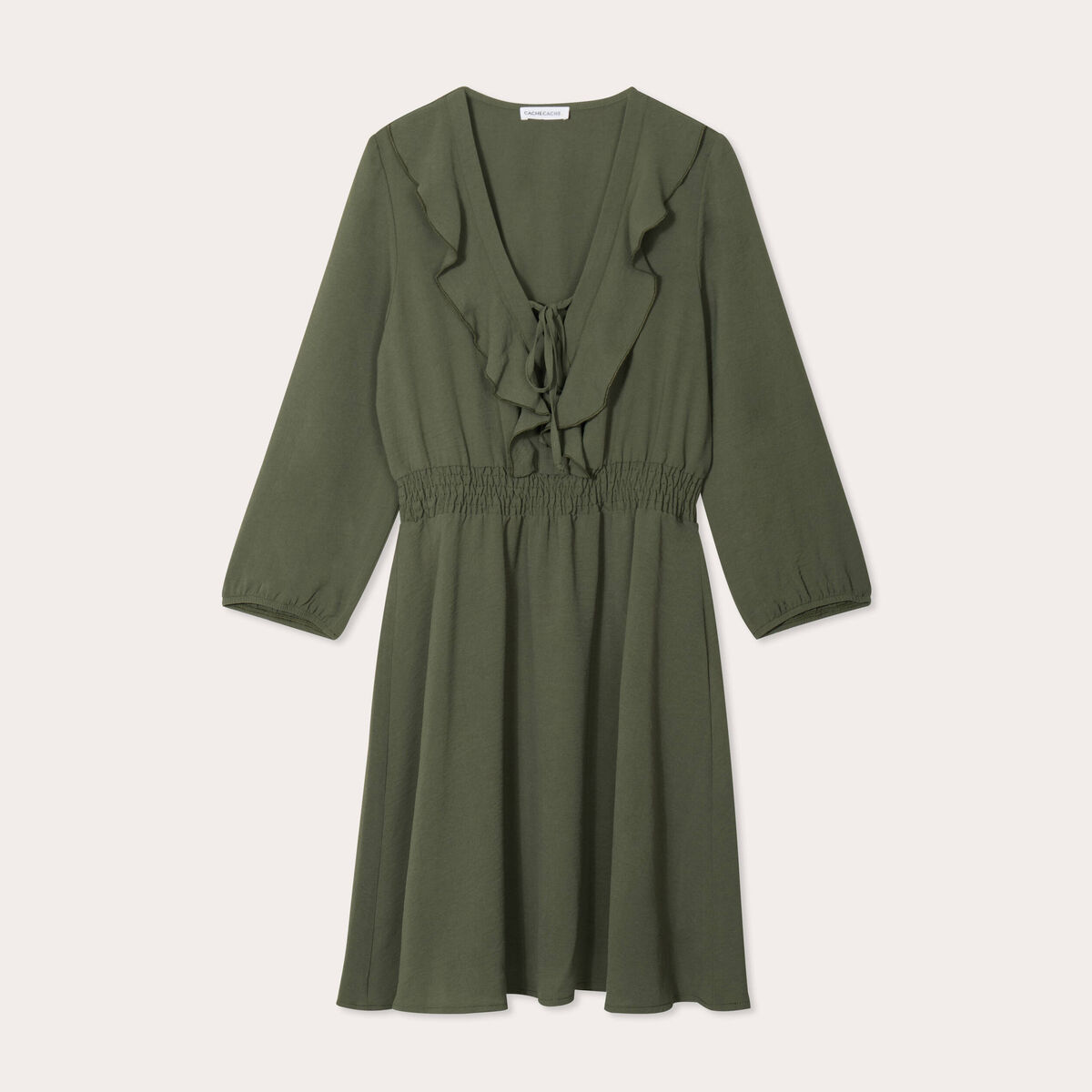 Robe évasée avec volants vert kaki femme