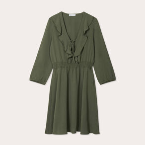 Robe évasée avec volants vert kaki femme