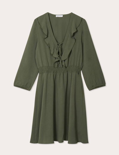 Robe évasée avec volants vert kaki femme